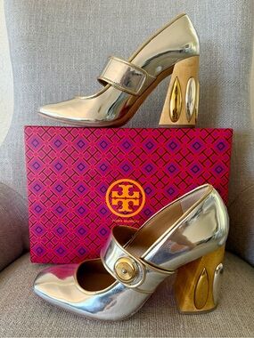 Tory Burch Madison Mary Jane Silver Gold Metallic Pump